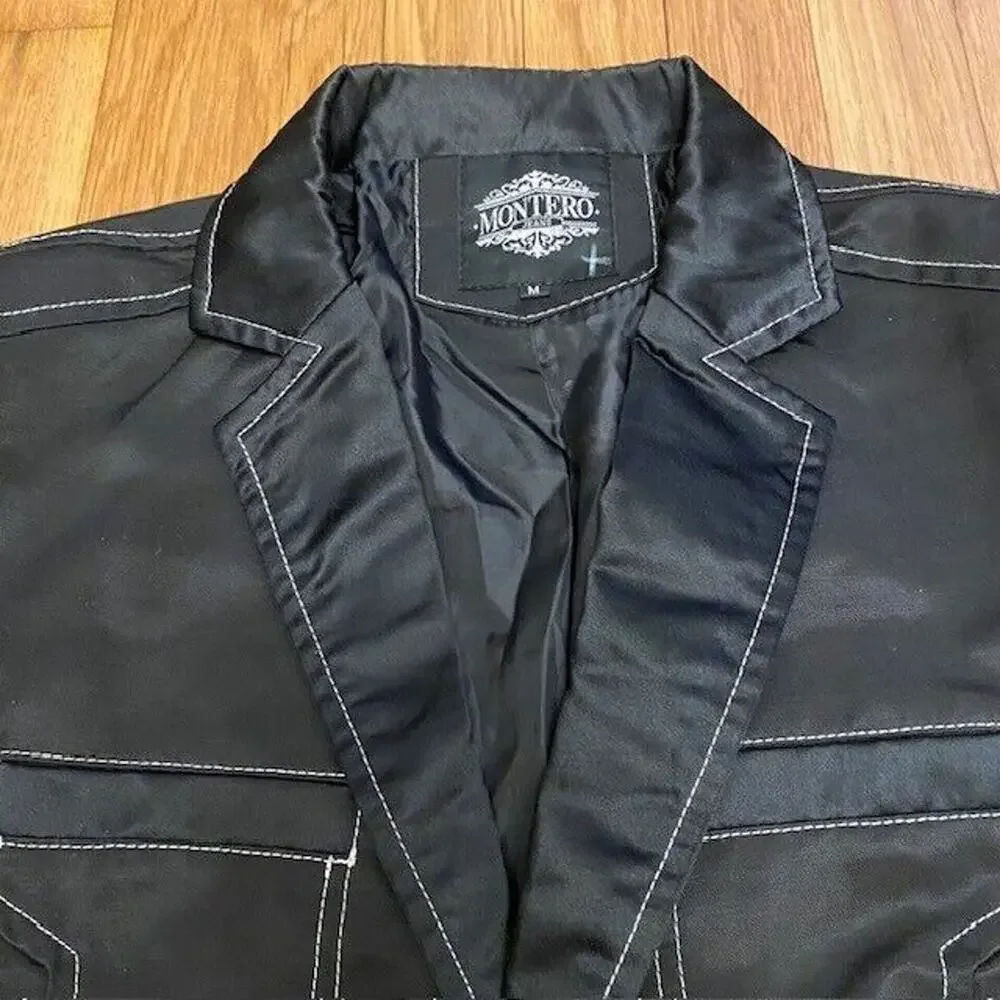 Montero Jeans Men’s Size Medium Black Single Breasted Blazer Jacket - Picture 2 of 9